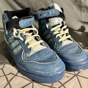 Adidas Blue and White High-Top Sneakers Retro-Inspired